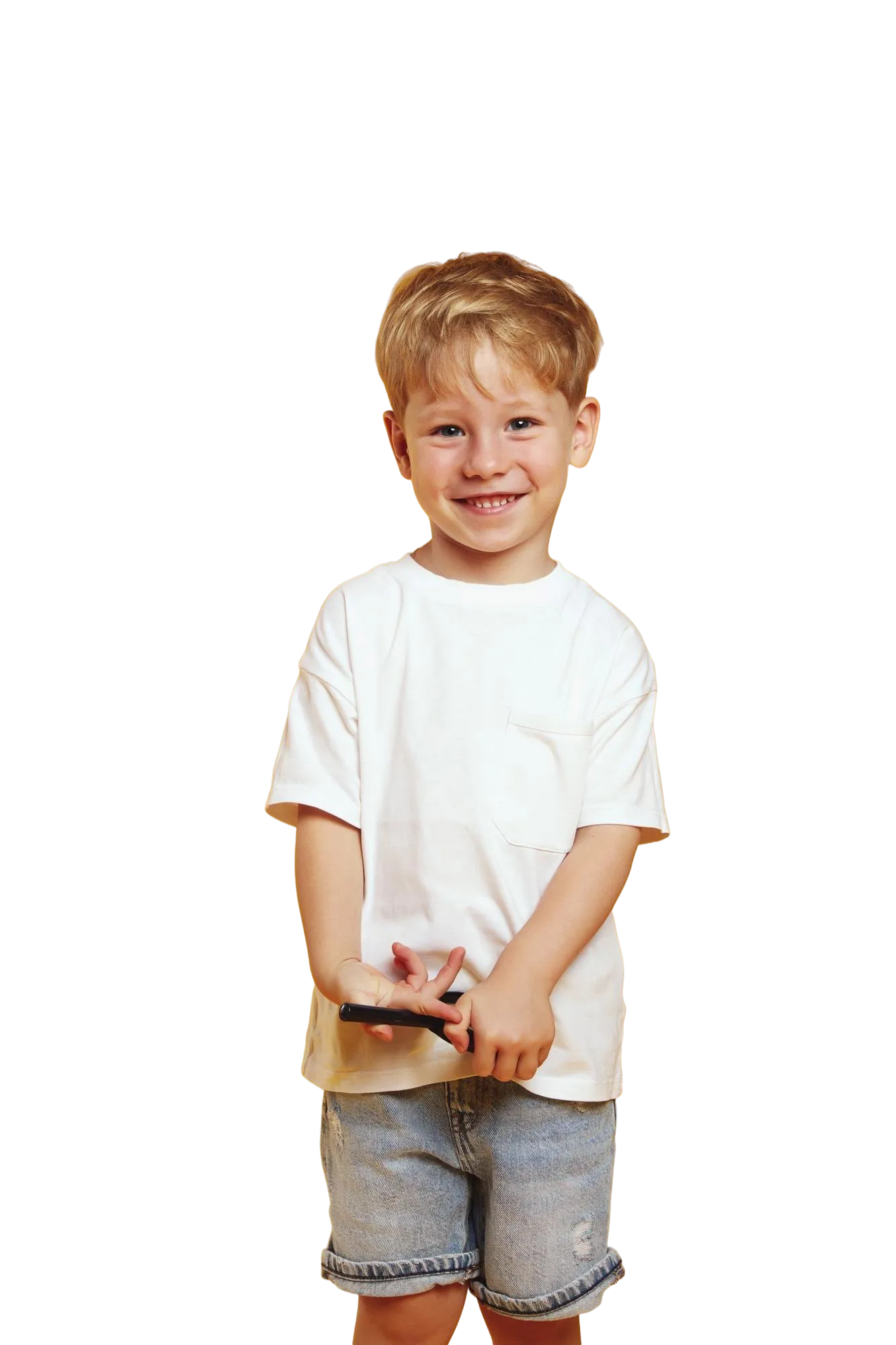 A smiling child against a yellow background